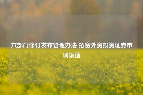 六部门修订发布管理办法 拓宽外资投资证券市场渠道