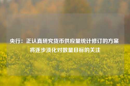 央行：正认真研究货币供应量统计修订的方案 将逐步淡化对数量目标的关注