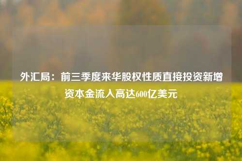 外汇局：前三季度来华股权性质直接投资新增资本金流入高达600亿美元