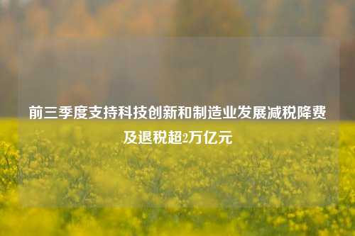 前三季度支持科技创新和制造业发展减税降费及退税超2万亿元