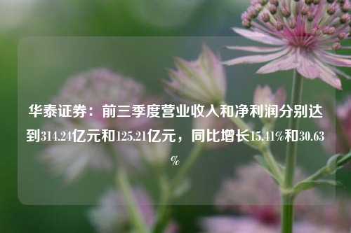 华泰证券：前三季度营业收入和净利润分别达到314.24亿元和125.21亿元，同比增长15.41%和30.63%