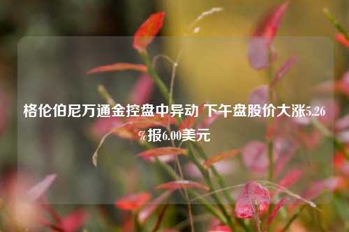 格伦伯尼万通金控盘中异动 下午盘股价大涨5.26%报6.00美元