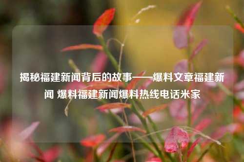 揭秘福建新闻背后的故事——爆料文章福建新闻 爆料福建新闻爆料热线电话米家