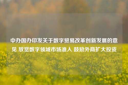 中办国办印发关于数字贸易改革创新发展的意见 放宽数字领域市场准入 鼓励外商扩大投资