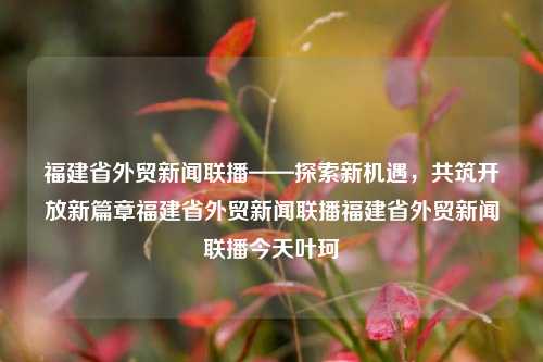 福建省外贸新闻联播——探索新机遇，共筑开放新篇章福建省外贸新闻联播福建省外贸新闻联播今天叶珂